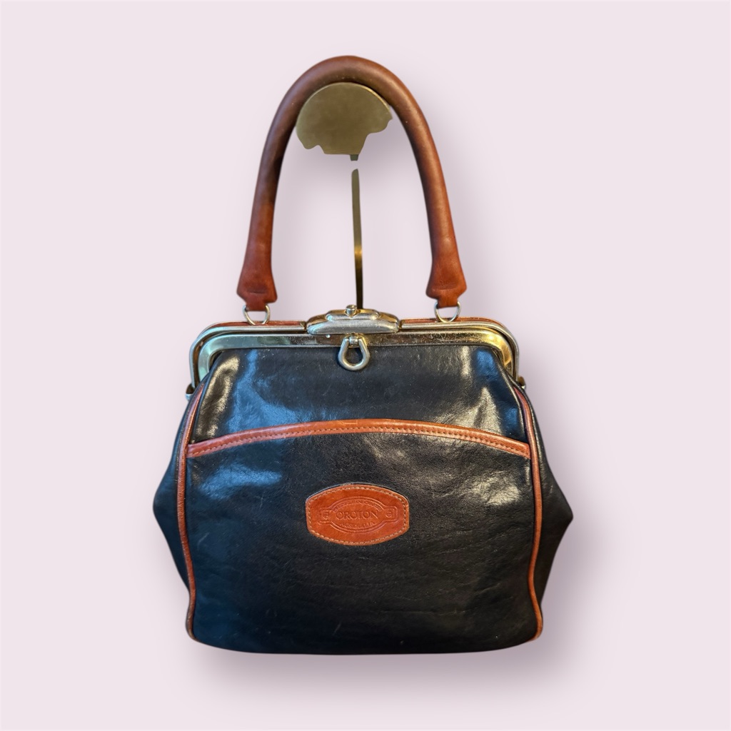 Vintage Oroton Black And Tan Leather Satchecrossbody